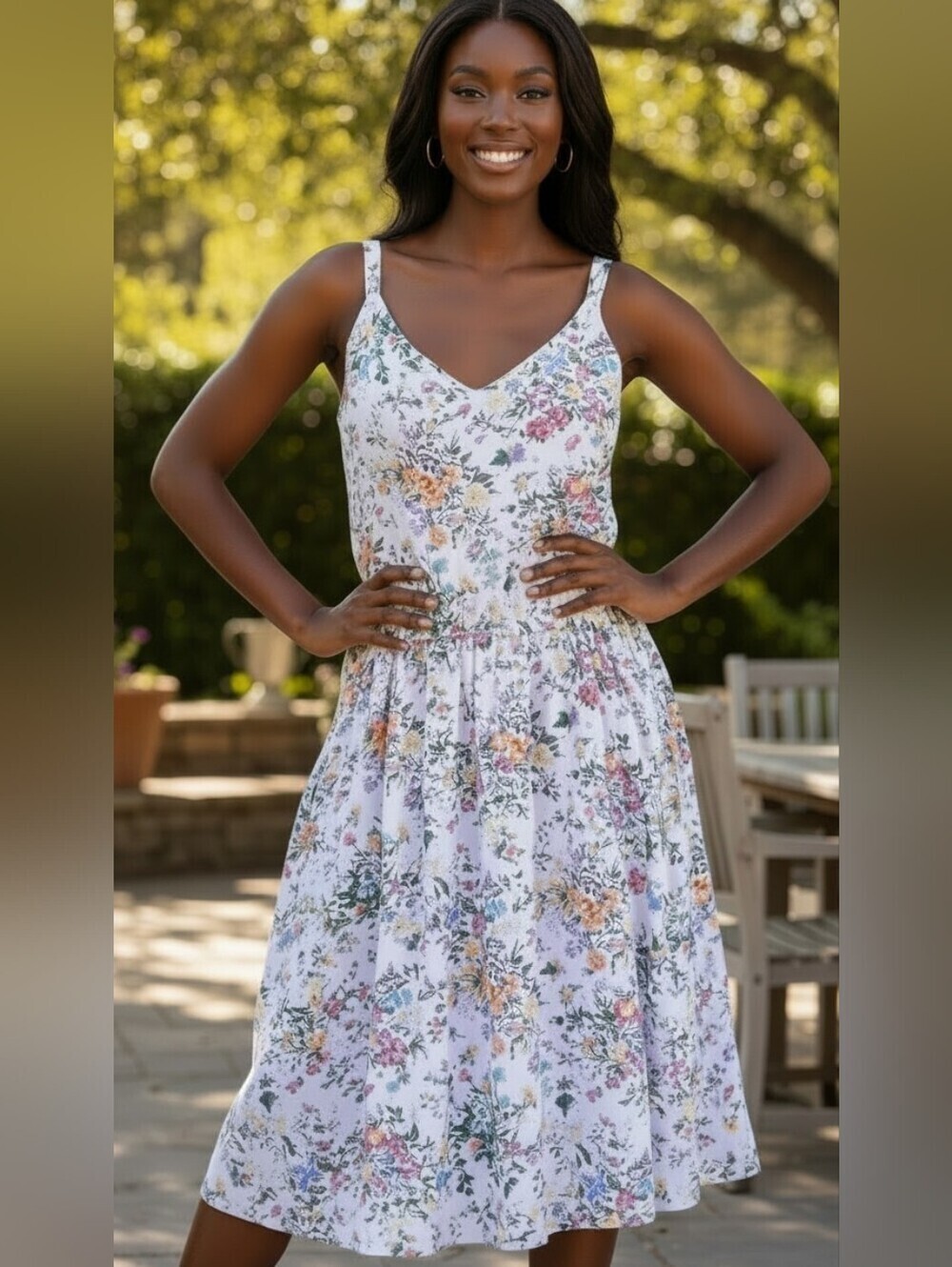 A New Day Floral Tiered Midi Dress Sleeveless V-Neck Cottagecore Plus 2X